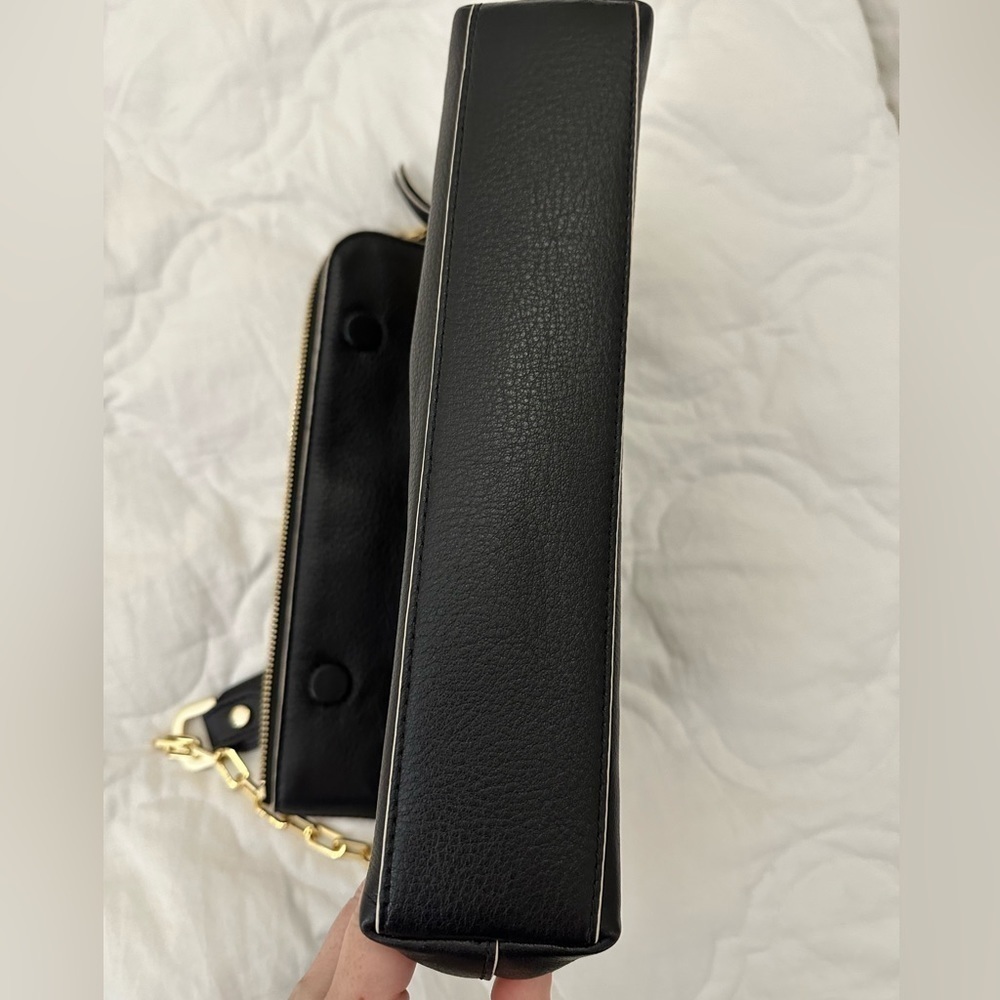 Tory Burch Emerson Foldover Bag  removable strap black buttery leather - Picture 7 of 9